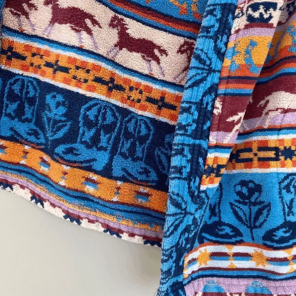 VTG J by Monarch Kids Terrycloth Robe Southwest Horse Print Made in USA Cotton